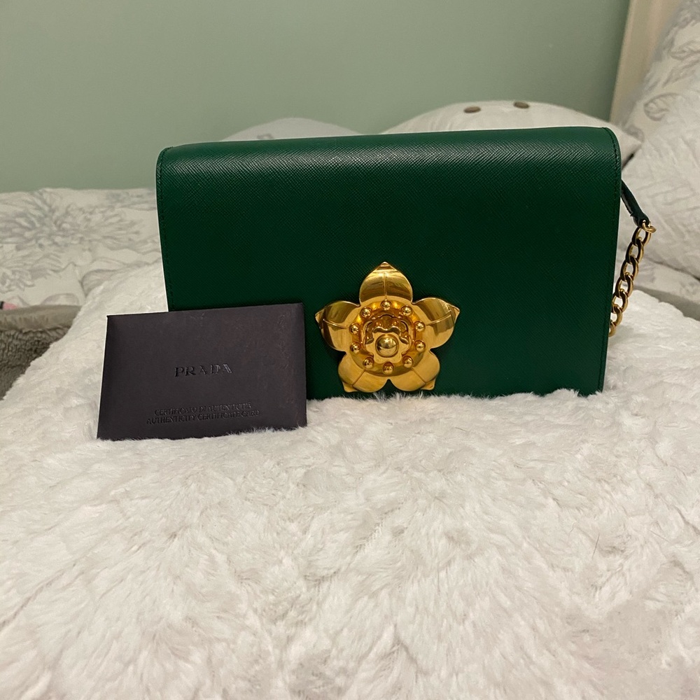 Prada Saffiano Bag with golden flower